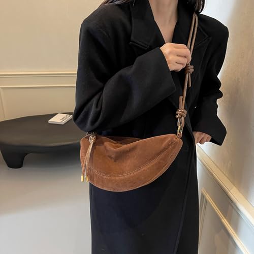 Suede Bags for Women Small Suede Purses Crescent Bag Crossbody Shoulder Bag Trendy Tote Handbags - color: B Suede Coffee