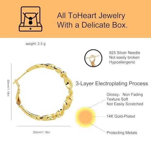 ToHeart Gold Hoop Earrings for Women Twist Hoop Earrings Gold Plated - style: Hoop Earrings J