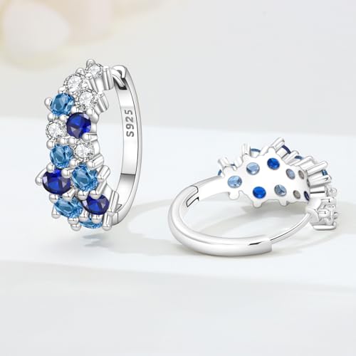 Earrings for Women 925 Sterling Silver Hoop Earring Colorful Cute Fashion Hoop Earrings Graduation Birthday Jewelry Gifts for Women - color: Blue Gradient Stone Earrings