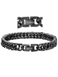 ChainsHouse Stainless Steel Cuban Link Bracelet, 8mm/12mm/17mm Width, 7.5"/8.3"/9", 18K Gold Plated Chain Wrist Bracelets for Men Women, Send Gift Box - color: S: Black-8mm width-custom