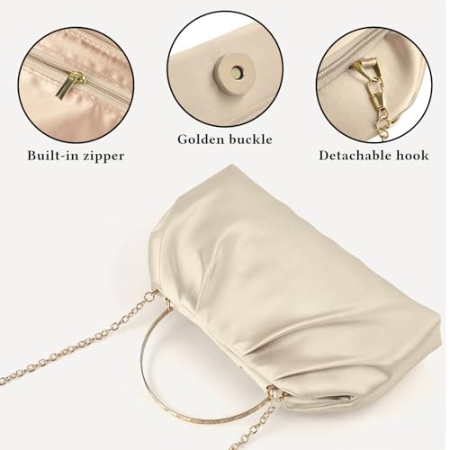 ERKOON Clutch Purse for Women Elegant Pleated Evening Bag Crossbody Shoulder Handbag Envelope Bag with 2 Detachable Chain - color: Nude Pink