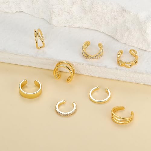 16Pcs Ear Cuff Earrings for Women Non Piercing Gold Silver Plated Ear Cuffs Non Pierced Clip on Cartilage Earring CZ Heart Flower Ears Wrap Fake Earrings Jewelry Set Lightweight Adjustable - color: Gold