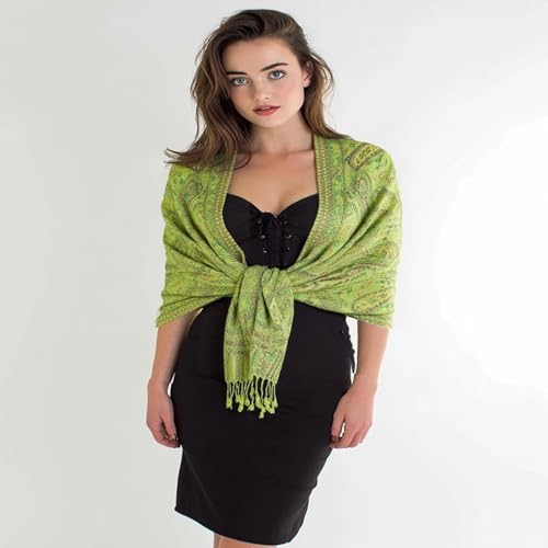AUSEKALY Pashmina Feel Shawls Wraps for Women Rave Scarf Soft Silky Reversible Men Scarves - color: Yellow Green
