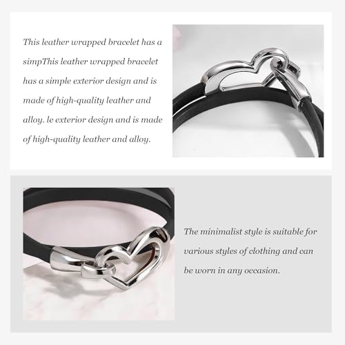 Long tiantian Leather Bracelets for Women Men Heart Wrap Bracelets Western Jewelry Cowgirl Outfits Birthday Gifts for Her - color: A5：black leather bracelet
