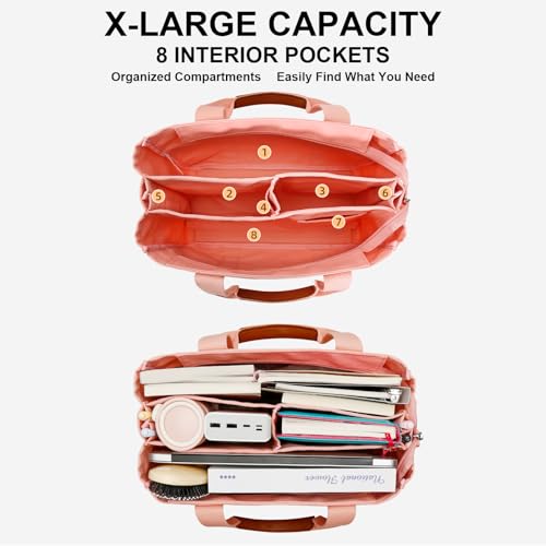 KKXIU Canvas Tote Bag for Women with Zipper and Compartments Crossbody Large Bible Messenger Purse Bag With Pockets | Canvas - color: Pink, size: X-Large