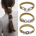 Hair Tie Bracelets for Women, 3Pcs Cute Elastic Hair Ties Ponytail Holders with Silver Jewelry Strenchy Bronde Scrunchies Hair Ties No Damage For Girls Womens Gifts (Khaqi with Silver) - color: Khaqi -04