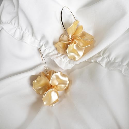 Exaggerated Bohemian Resin Rose Flower Petal Dangle Drop Earrings Long Acrylic Tiered Floral Tassel Earring for Women - color: Champagne