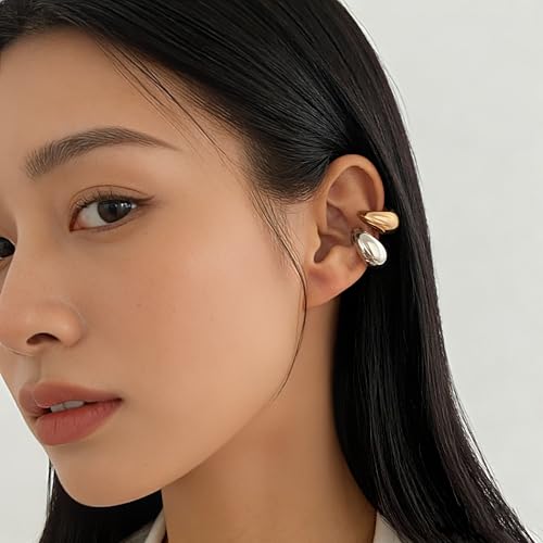 Ear Cuffs Non Piercing Chunky Water Droplet Ear Cuff Earrings for Women Trendy Clip on Cartilage Simple C-Shaped Diamond Studded Ear Clip Jewelry Best Gifts 2026 - color: C-Gold&Silver