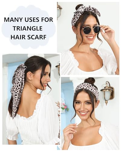 AWAYTR 3Pcs Hair Bandanas Head Kerchief for Women Girls Tie-Back Boho Hair Scarf Headband Bandana Triangle Head Scarf - color: Beige Leopard + Yellow Leopard + Brown