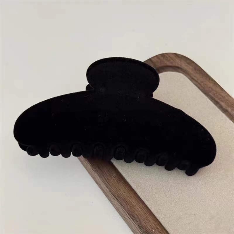 Vintage Red Velvet Hair Claw Clip, Luxe Velvet Texture Elegant French Barrette Non-Slip Hair Accessories for Women Hair Styling (Black) - color: Black