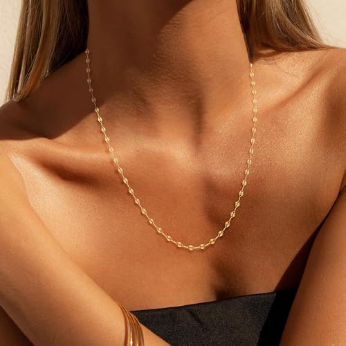 Carffordo 925 Sterling Silver Chain Necklace Link Chain Necklace for Women Simple Dainty 16K Gold Plated Necklace for Women Minimalist Waterproof Silver Necklace Trendy Jewelry Gifts - color: Gold, size: 24 Inches (Women's Long Length)