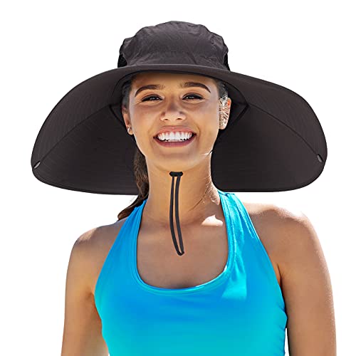 Leotruny Women Super Wide Brim Sun Hat UPF50+ Waterproof Bucket Hat for Fishing, Hiking, Camping - color: C03-dark Gray