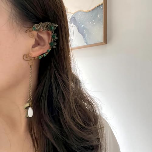 Elf Ear Cuffs, OwMell Handcraft Silver Pointed Fairy Elven Cosplay Fantasy Costume Bridal Wedding Earrings for Non Pierced Ears - style: Forest Mushroom