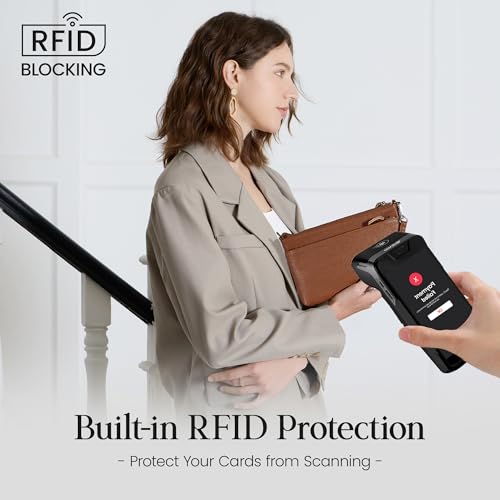 befen Genuine Leather Wristlet Clutch Wallet Purses with RFID Blocking, Small Crossbody Bags Shoulder Handbag for Women - color: Deep Brown