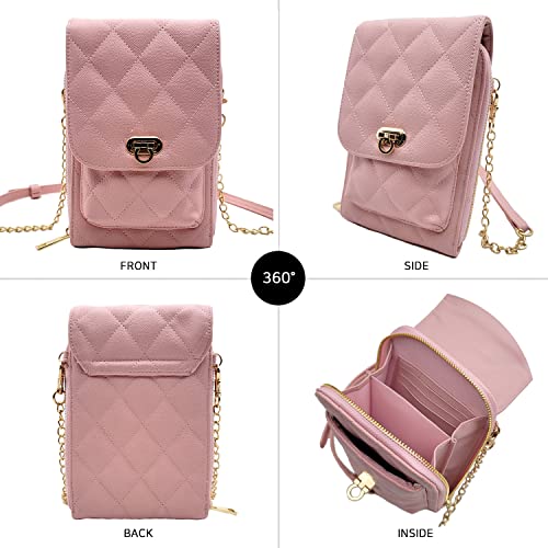 Phone Crossbody Bags for Women Small Vegan Leather Mini Shoulder Wallet Card Quilted Purse - color: D - Pink
