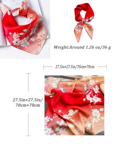 Saiusloa Neck Scarf For Womens Silky Head Scarves Hair Bandanas Square Scarf Fashion Accessories lightweight - color: 21-red Kapok