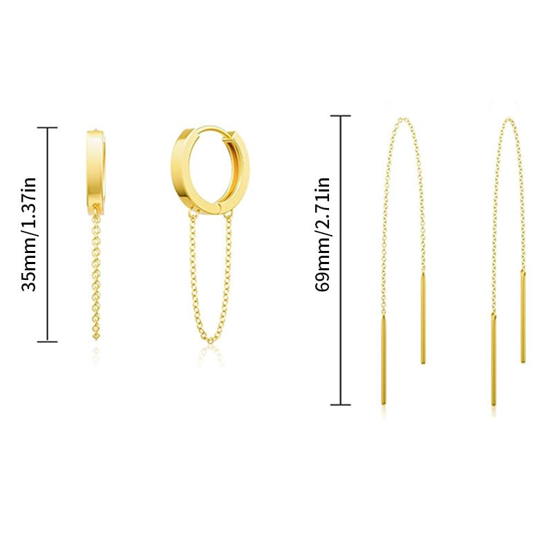 Trendy Zircon Tassel Chain Threader Earrings Set for Women Chain Dangle Earrings Dainty Rhinestone Hoop Earrings Set for Women Stack Jewelry Long Drop Ear Line - color: Gold-one ear-D