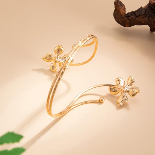 Arm Cuff for Women Gold Upper Arm Bracelet Minimalist Adjustable Cuffs Bangle Punk Dress Jewelry - style: Flower D