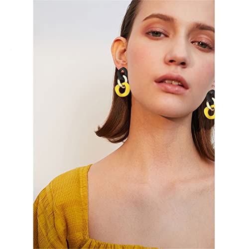 Charm Elegant Hollow Color Chain Acrylic Geometric Temperament Dangle Drop Earrings Bohemian Minimalist Hypoallergenic Jewelry Gift - color: Black Yellow earrings