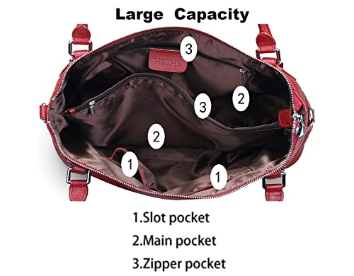 HESHE Genuine Leather Purses and Handbags for Women Tote Shoulder Bag Satchel Purse Top Handle Bags Hobo Crossbody Purse - color: Wine, size: Medium