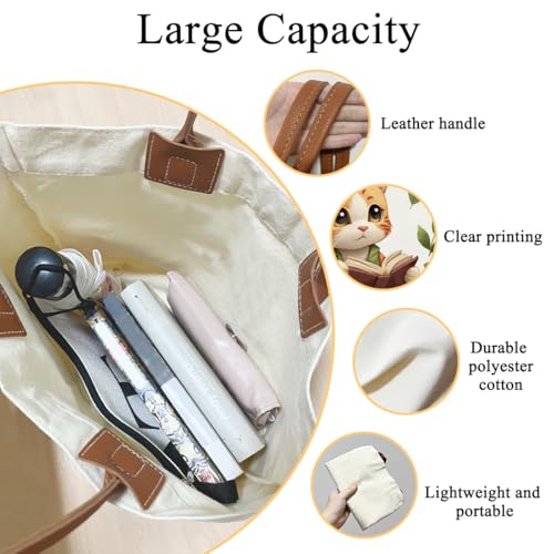 Canvas Tote Bag Aesthetic Tote Bag for Women Teens Reusable Grocery Shopping Bag With Handles Cute Animal Tote Bag - style: Cat