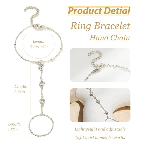 Hand Chain Gold Bracelets for Women Trendy Finger Ring Slave Bracelet Dainty Chain Hand Jewelry Trendy Gifts - color: C2:Silver Hand Chain
