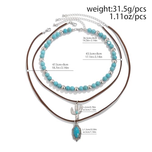 Fuqimanman2020 Boho Layered Western Necklaces for Women Cowgirl Cactus Turquoise Beaded Ox-head Hat Pendant Country Concert Jewelry - color: C