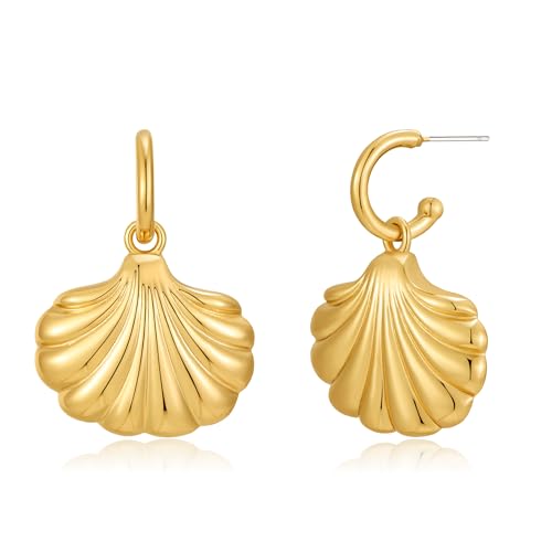 Gold/Silver Shell Dangle Earrings for Women Seashell Drop Dangle Earrings Ocean Beach Earrings Summer Jewelry - color: Hoop