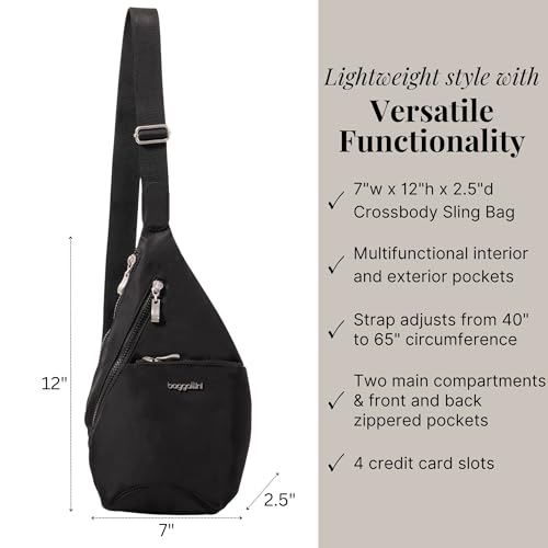 Baggallini Mini Sling - 12x7 Sling Crossbody Bag Backpack with Adjustable Shoulder Strap - color: Black Twill