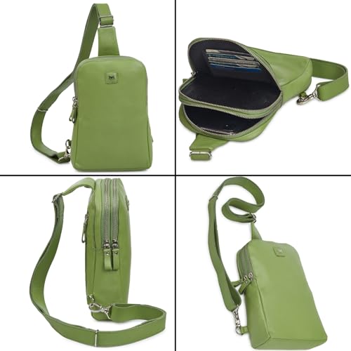 Leather Sling Bag for Women Genuine Crossbody Purse Small Trendy Cross Over Chest with Phone and Credit Card Slots (Sage Nappa) - color: Sage Nappa