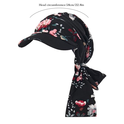 XYIYI Chemo Headwear for Womens Cancer Patients, Head Scarf Chemotherapy Headwraps Hat - color: Black Flower