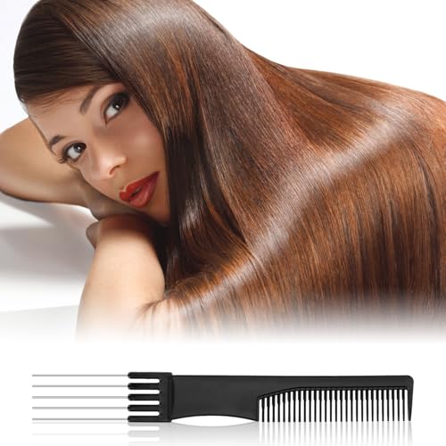 2pcs Black Metal Prong Pick Combs Parting for Women, Double-Head Parting Teasing Comb with Metal Pick Fork Comb Tool Hair Picking Comb for Hair Styling Salon Fine Hair Thick Thin Hair