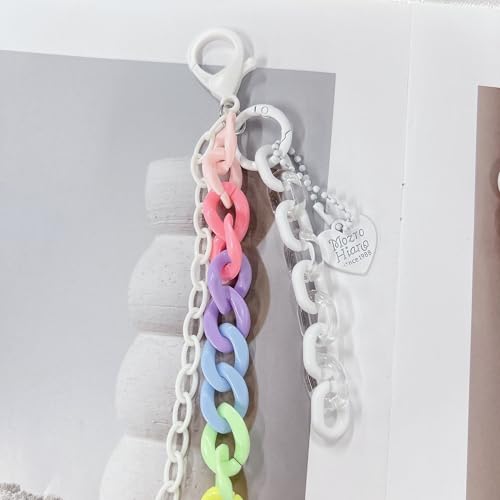 Y2k Heart Pendant Rainbow Acrylic Pants Trousers Chain for Women Chunky Colorful Resin Removable Love Charm Layered Rock Wallet Belt Pocket Waist Jeans Belly Chains Backpack Body Accessories - color: White