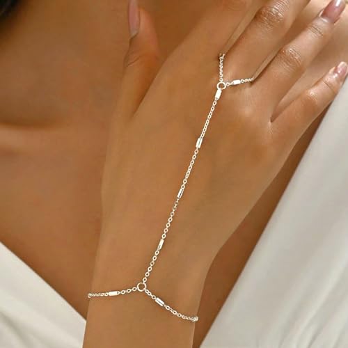 Hand Chain Gold Bracelets for Women Trendy Finger Ring Slave Bracelet Dainty Chain Hand Jewelry Trendy Gifts - color: A5:Silver Hand Chain