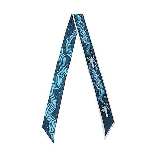 JERLA 100% Mulberry silk Scarf bag scarf Head Hair Ribbon Handbag Handle wrap Tie Bundle Neckerchief Scarf for women - color: Sea World Blue