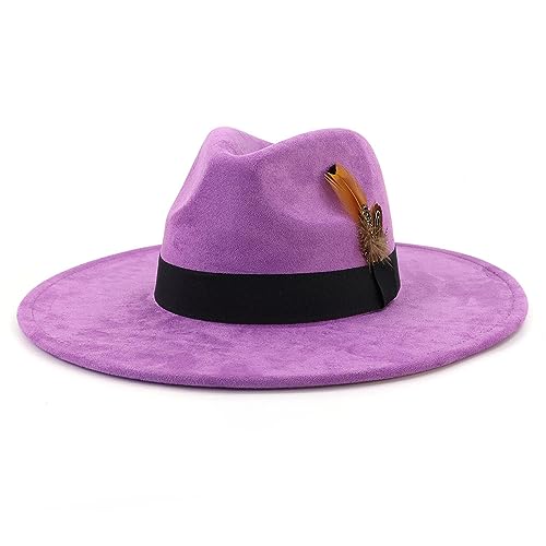 LIDHAY Big Wide Brim Fedora Hats for Women Men Western Suede Hat Panama Hat Outdoor Hats - color: Purple