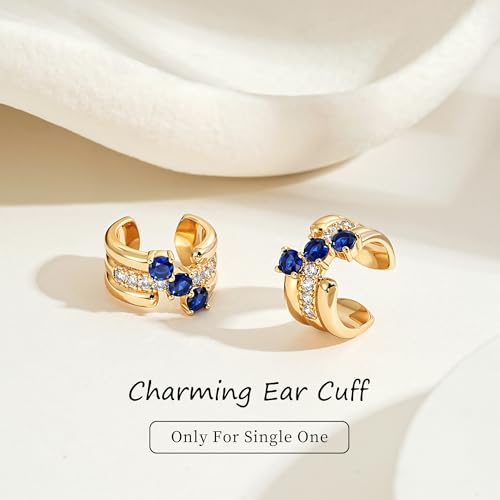 MEVECCO Ear Cuff Non Piercing for Women 18K Gold Plated Dainty Ear Cuff Earring Stacks Cartilage Clip On Wrap Huggie Minimalist Fake Piercings Open Hoops Jewelry Gifts - style: three line-blue