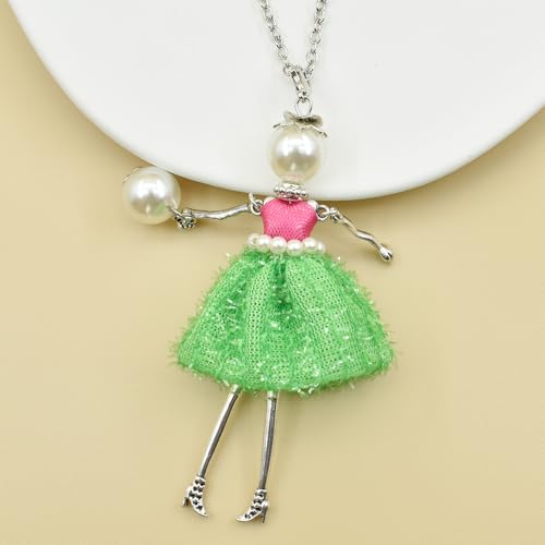 Crystal Paris Doll Necklace for Women, Handmade Cute Dress Long Chain Pendant Necklace Prom Costume Jewelry - style: 06