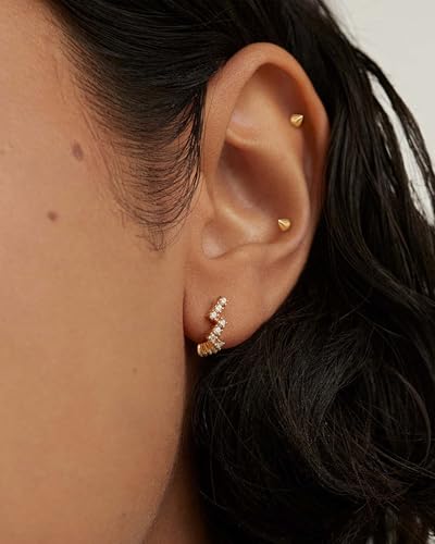 COCHARM 14k Solid Gold 16g Labret Studs Real Yellow Gold Medusa Monroe Madonna Stud Lip Piercing Helix Cartilage Conch Earring Stud - color: Yellow Point-10mm