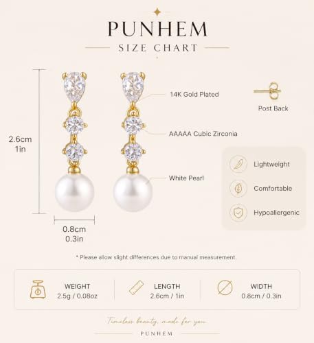Pearl Earrings for Women, 14k Gold Plated Trendy Diamond Pearl Drop Earrings Hypoallergenic Dainty Bridal Gifts Wedding jewelry for Women - color: H—Silver