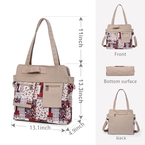 Black Butterfly Boho Canvas Tote Bag for Women, Large Printed 2-in-1 Shoulder & Crossbody Casual Purse for Daily Commute - color: Apricot Red