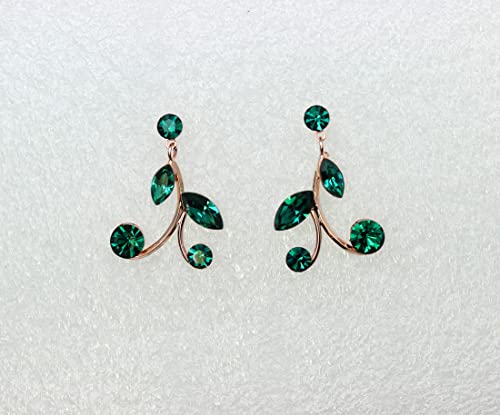 Faship Gorgeous Rhinestone Crystal Floral Necklace Earrings Set - color: Green / Rose gold plated