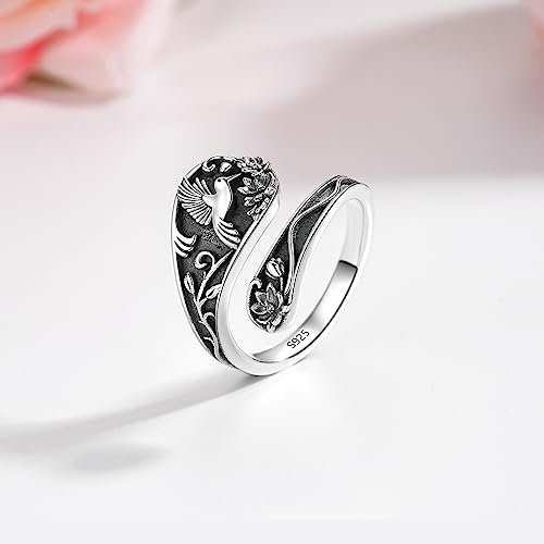 Spoon Ring Sterling Silver Hummingbird Ring Vintage Antique Spoon Rings Adjustable Thumb Rings for Women - color: vintage