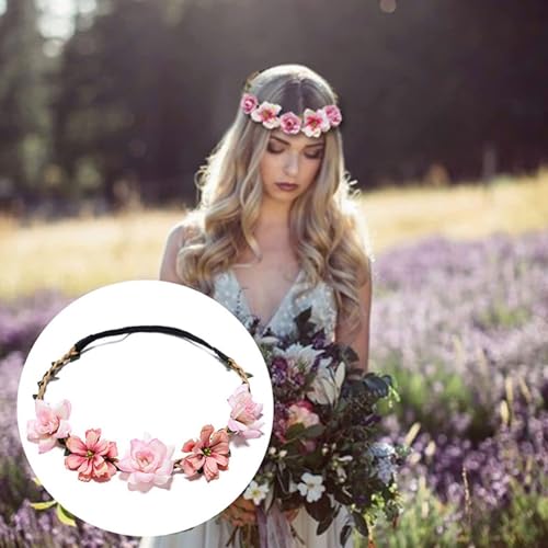 Crown for Girls & Women, Pink Headband & Headpiece for Weddings, Bridesmaids, Flower Girls, Tea Party, Bavarian Festival, Boho Floral Hair Accessories, 6 PCS