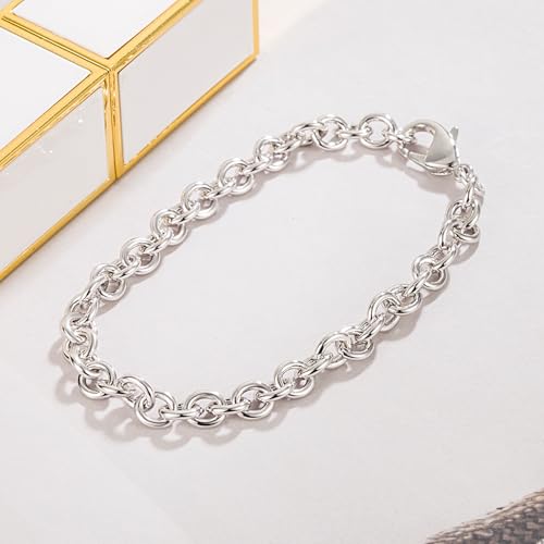 Dankadi 925 Sterling Silver Classic Round Cable Wire Link Bracelet Women Cuban Curb Oval Belcher Link Chain 5.9 to 9 in For Men 24k Gold Plated Cuff Jewelry Gift - color: 6MM Silver, size: 9.5 inch