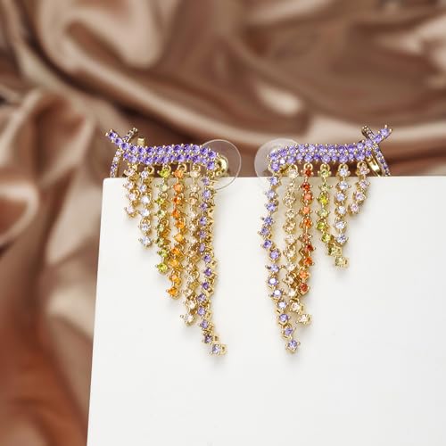 Star Crystal Ear Cuff Earrings for Women Rhinestone Ear Climber Earrings Cubic Zirconia North star Ear Crawler Earrings for Mom Wife - color: Colorful