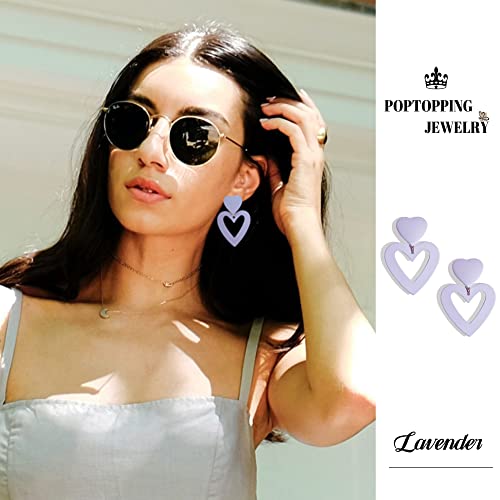 Double Heart Earrings Dangling Heart Drop Earrings For Women Love Heart Dangle Earrings Birthday Gift - color: Purple