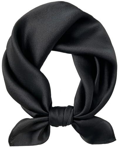 Hioyiwse Satin Square Scarf for Women Solid Color Emulation Silk Handkerchief Hair Ribbon Headband Handbag Purse - color: D3-black(23.6*23.6inch)