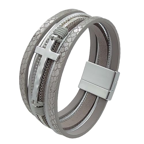 Leather Wrap Bracelets Cross Bracelets Trendy Layered Bracelet for Women Stackable Bracelet Jewelry Birthday Christmas - color: silver