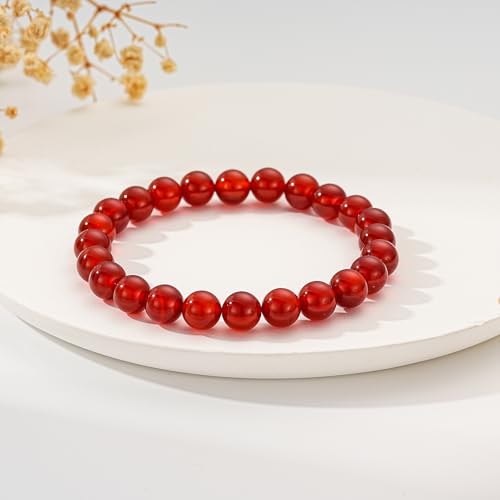 Gnamy Healing Crystal Bracelet for Women, Natural Stone Beaded Healing Crystal Bracelet Triple Protection Stress Relief Beads Jewelry Birthday Gifts Jewelry for Her - style: Red Carnelian